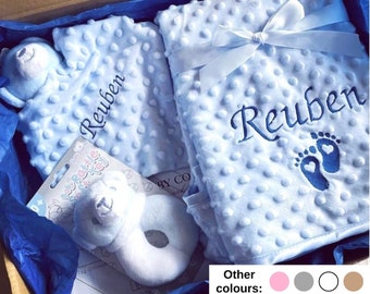 Personalised Baby Gift Set, Comforter & Blanket Set, New Baby Bundle, Baby Boy, Embroidered, Baby Girl Set, Gender Neutral baby Shower gift