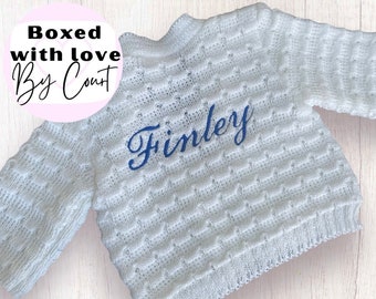 Personalisierter Baby-Cardigan, individuelle Babyjacke, Strick-Cardi für Neugeborene, Coming-Home-Outfit, Geschenke für Baby Jungen und Mädchen, geschlechtsneutraler Cardi