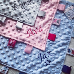 Soft Touch Personalised Taggy Baby Blanket - Snugly Comforter For Newborn Boys & Girls