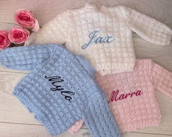 Personalised Baby Cardigan, Custom Baby Jacket, Newborn Knitted Cardi, Coming home outfit, Gifts for Baby boy and girl, Gender Neutral Cardi