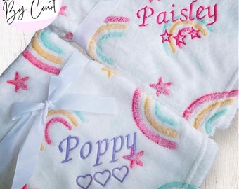 Personalised Rainbow Baby Gift, Baby Rainbow Blanket, Present for baby girl, gift for baby boy, Rainbow Baby, Sentimental,Rainbow Theme,Soft