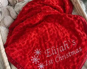 Personalised Baby Christmas Blanket | Baby’s First Christmas Blanket | Embroidered Name Blanket | Christmas Baby Gift | Newborn Keepsake