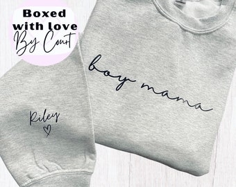 Boy Mama Sweater, Gifts for Boy Moms, Mum of boys, Crewneck, Personalised gifts for boy mums, Dad of boys, Sweaters with Children's Names on