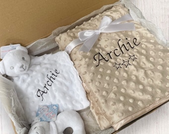 Personalised Baby Gift Set, Comforter & Blanket Set, New Baby Bundle, Hamper, Embroidered, Baby Boy, Baby Girl, Gender Neutral, Baby Shower