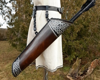 Side leather viking quiver / archer equipment, traditional hip quiver / LARP