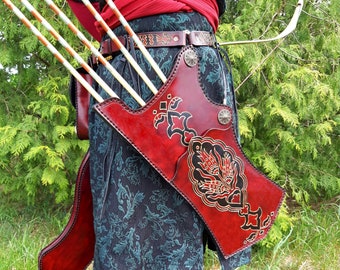 Real leather quiver for archery, Turkish - Ottoman quiver / Mounted - Horseback archery