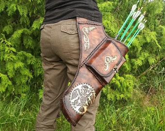 Side leather, pocket quiver, target quiver / archer equipment, traditional hip quiver