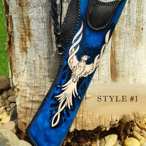 Real leather side quiver with phoenix motif / archer equipment, traditional hip quiver / LARP