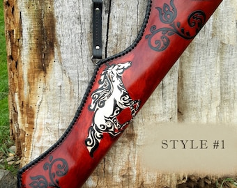 Side leather quiver with horse motif / archer equipment, traditional hip quiver / LARP