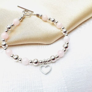 Rose Quartz Sterling Silver bracelet female woman&#39;s ladies stylish fashion hand made bracelet pink