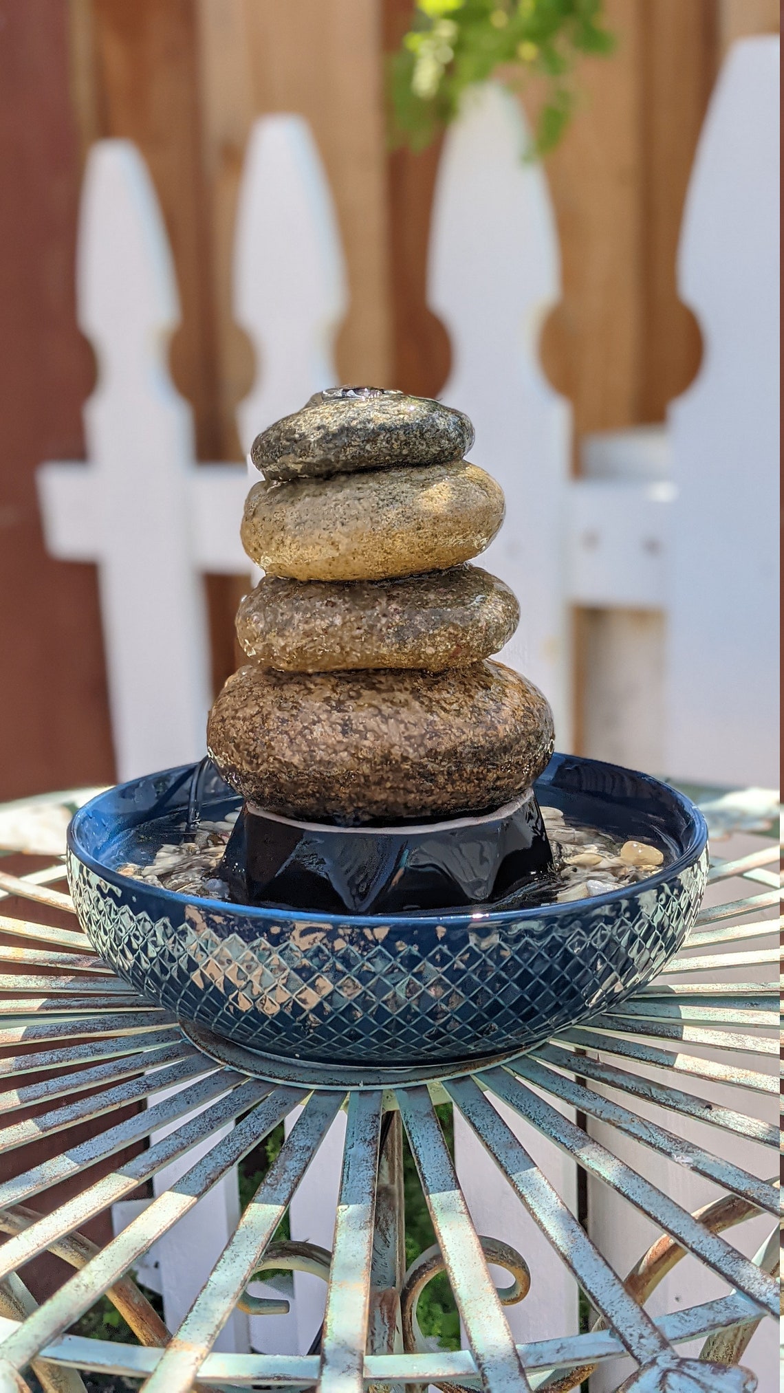Stacked River Rock Tabletop Cairn Fountain Natural Rock Etsy