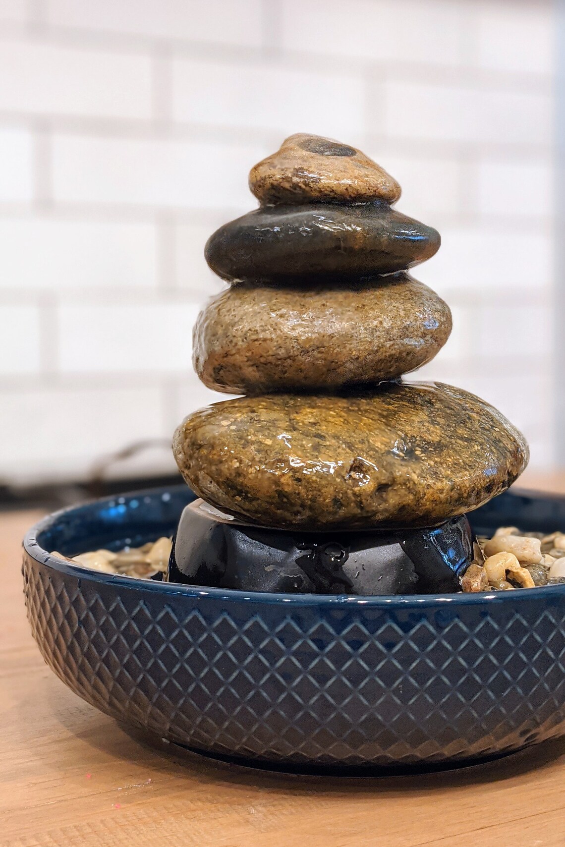 Stacked River Rock Tabletop Cairn Fountain Natural Rock Etsy
