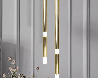 Long Led Minimalist Led Lighting Fixture, Led Lighting, Twin Led Pendant Lighting, Brass Light, Different Color, Led Light Chandelier