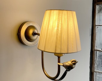 Handmade Bird Metal Wall Sconce - Fabric Shade Wall Light