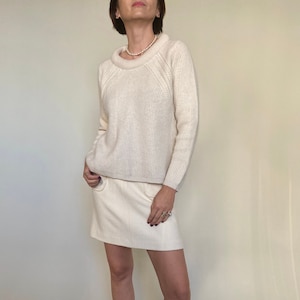 Vintage White Sweater for Women Size S | White Wool Ribbed Jumper | White Cable Knit Sweater FTV1573