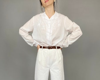Vintage Long Sleeve White Blouse White Button Down Blouse | Etsy