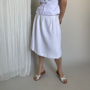 Vintage White Linen Summer Skirt for Women Size M | White Linen skirt with Lining