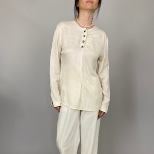 Vintage white silk blouse for women size S - M | White silk blouse - WAP164