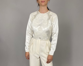 vintage Blouse Blanche taille S | Crop Top blanc avec manches longues