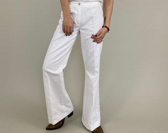 White Flare Pants for Women size XS - S | White Cotton Pants FTV1576