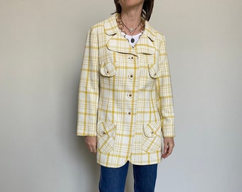 Vintage White Blazer Size M | Plaid White Light Coat for Spring or Fall | 60's Coat for Women FTV1920