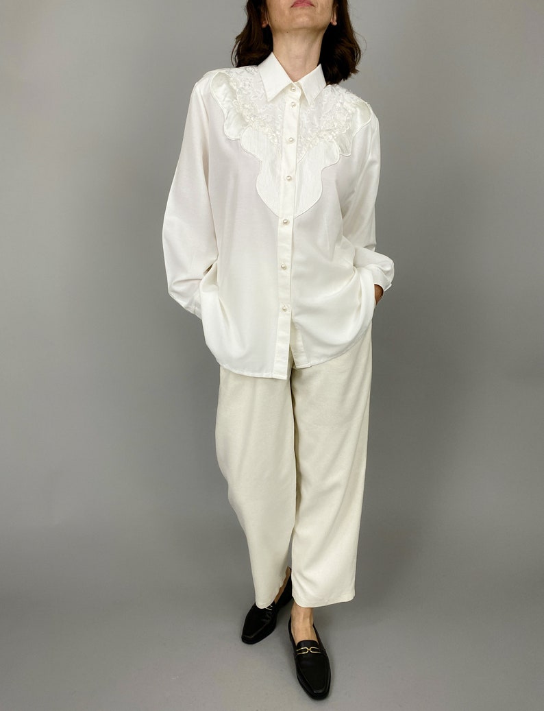 Vintage Cream White Blouse for Women Size L XL WAP142 image 1