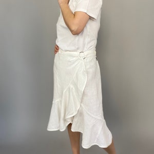 White Linen Skirt for Women Size M Wrap Linen Skirt Summer Skirt WAP33 画像 2