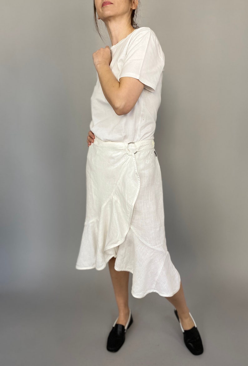 White Linen Skirt for Women Size M Wrap Linen Skirt Summer Skirt WAP33 画像 2