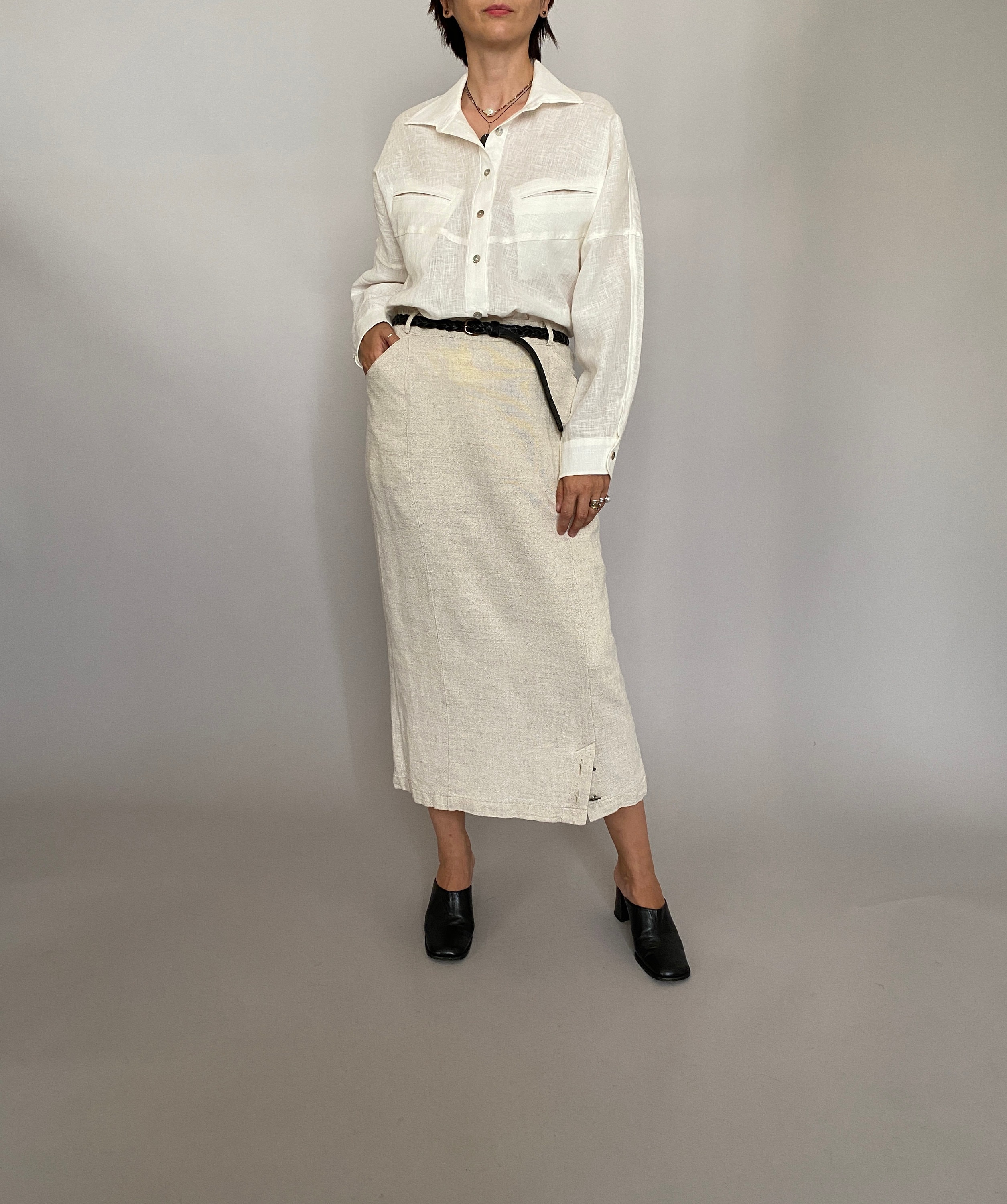 Off white linen skirt cheap