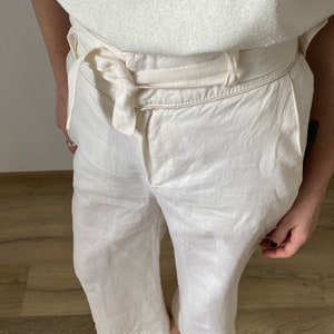 Vintage White Linen Pants for Women Size S White Linen Pants with High Waist and back slit WAP181 image 7