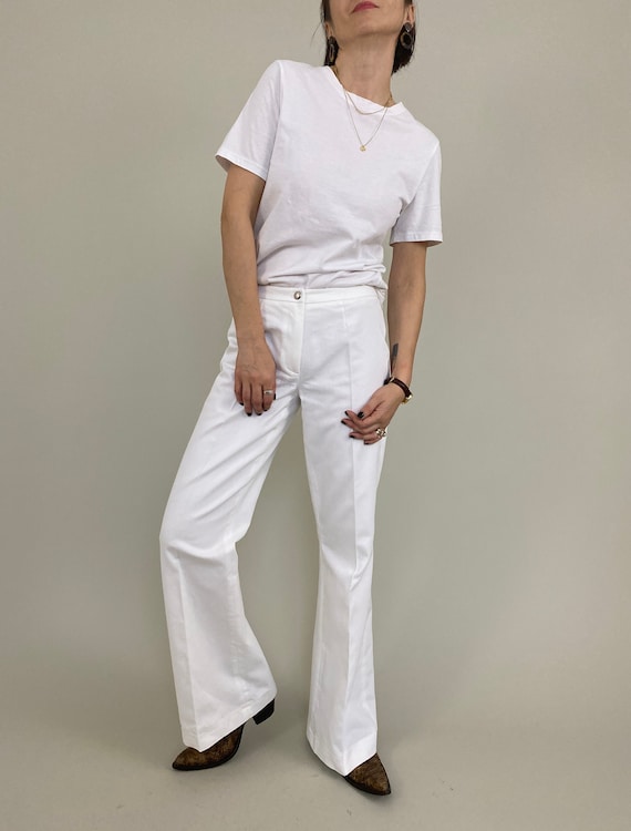 White Flare Pants for Women Size XS S White Cotton Pants FTV1576