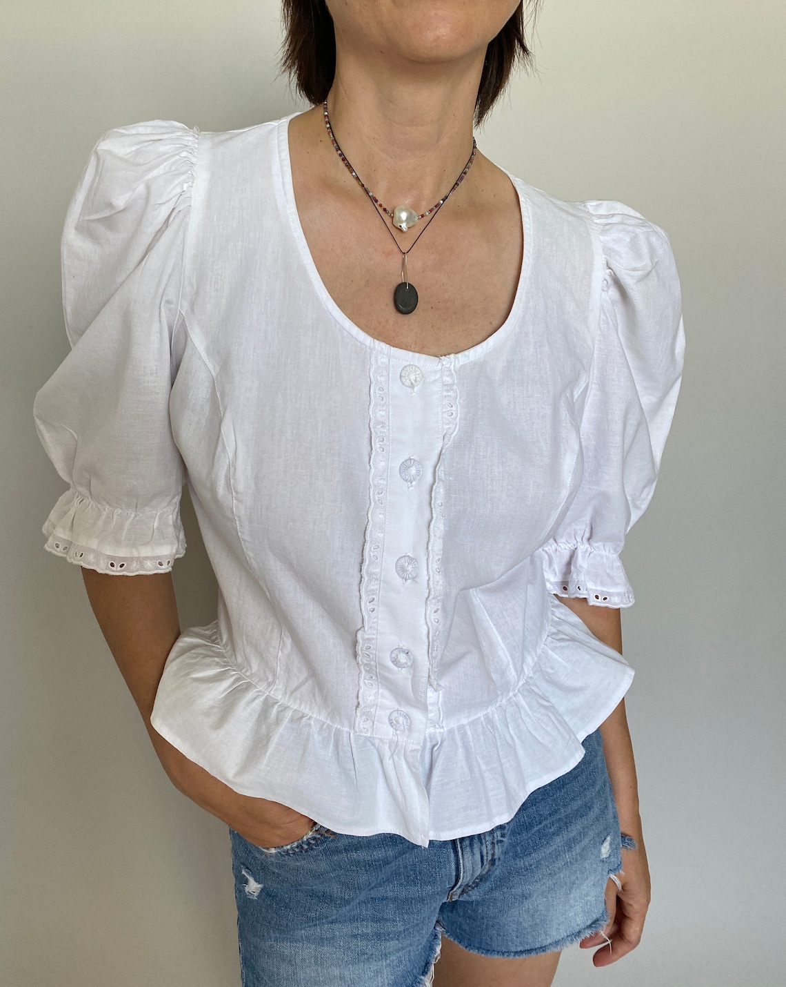 Vintage White Embroidery Detail Blouse