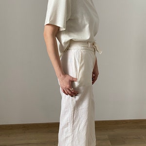 Vintage White Linen Pants for Women Size S White Linen Pants with High Waist and back slit WAP181 image 5