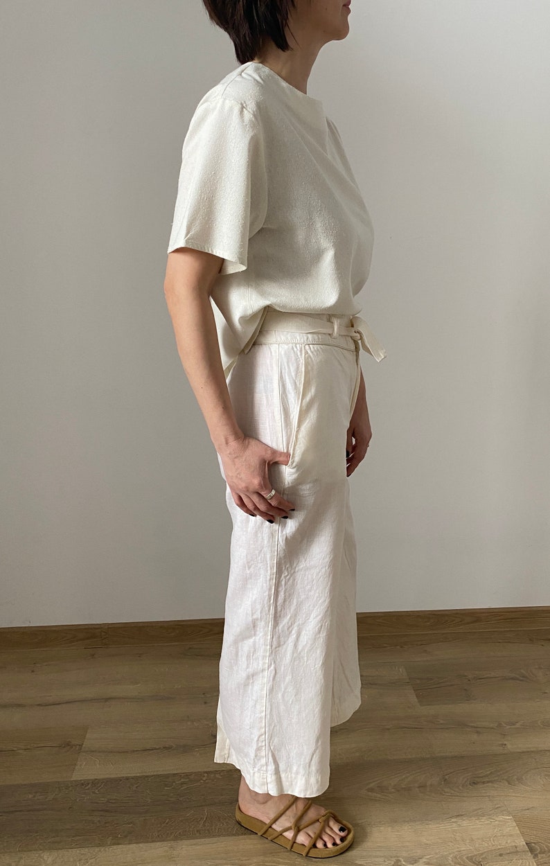 Vintage White Linen Pants for Women Size S White Linen Pants with High Waist and back slit WAP181 image 5