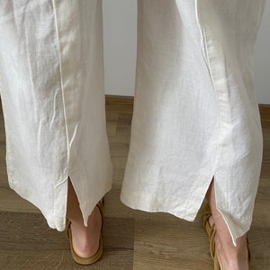 Vintage White Linen Pants for Women Size S White Linen Pants with High Waist and back slit WAP181 image 9