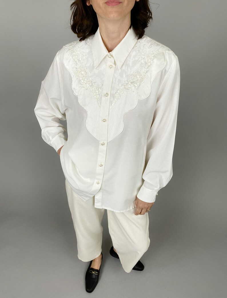 Vintage Cream White Blouse for Women Size L XL WAP142 image 6