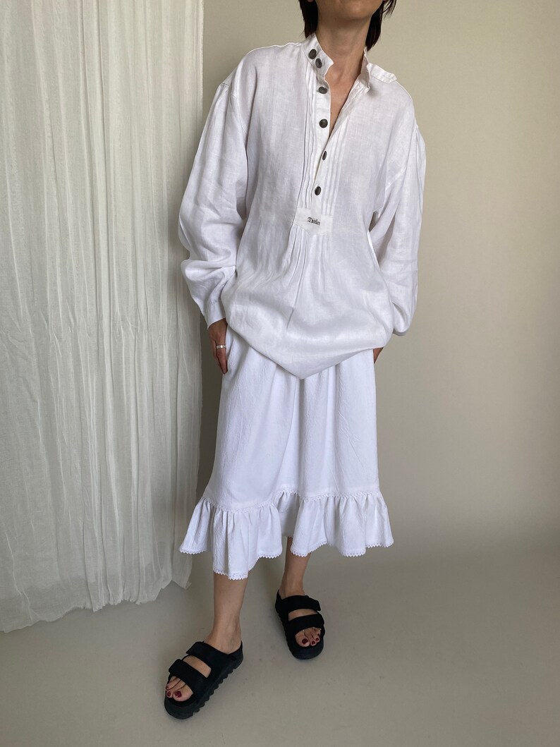 Vintage white white linen open blouse pockets main image 0