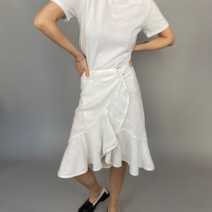 White Linen Skirt for Women Size M Wrap Linen Skirt Summer Skirt WAP33 画像 4