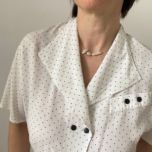 Vintage Polka Dots Blouse for Women Size S-M Vintage Short Sleeve Polka Dots Blouse White Blouse with Black Dots image 10