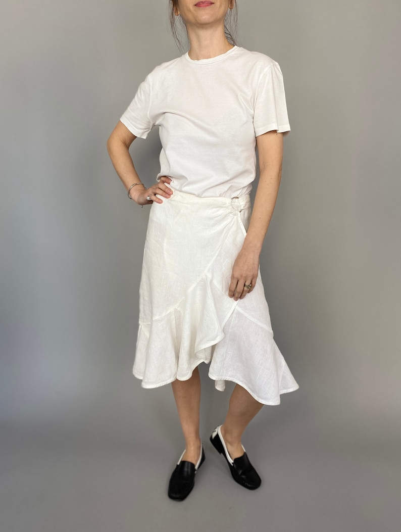 White Linen Skirt for Women Size M Wrap Linen Skirt Summer Skirt WAP33 画像 1