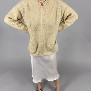 Hand Knitted Cardigan for Women Size L Cream White Wool Cardigan with Pockets image 6