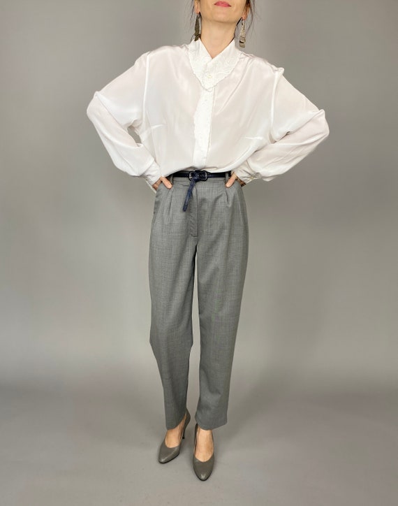 Vintage 80s double embroidered collar white 100/% viscose blouse
