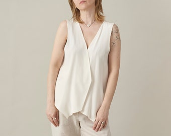 Vintage White Silk Vest: Sleeveless Top, Size S-M