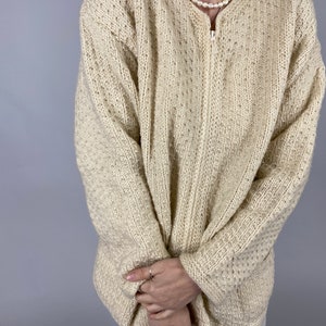 Hand Knitted Cardigan for Women Size L Cream White Wool Cardigan with Pockets image 7