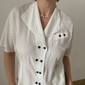 Vintage Polka Dots Blouse for Women Size S-M Vintage Short Sleeve Polka Dots Blouse White Blouse with Black Dots image 9
