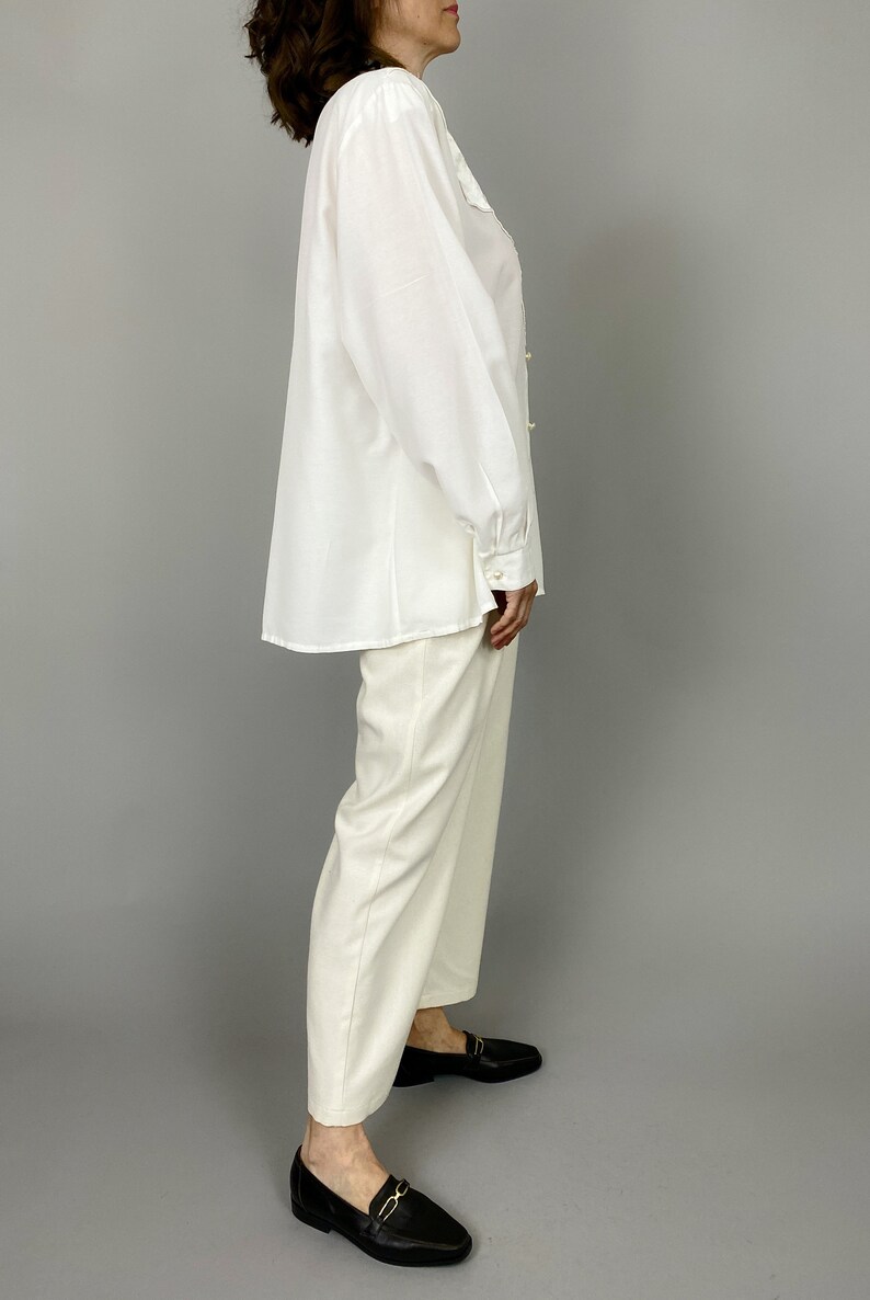 Vintage Cream White Blouse for Women Size L XL WAP142 image 5