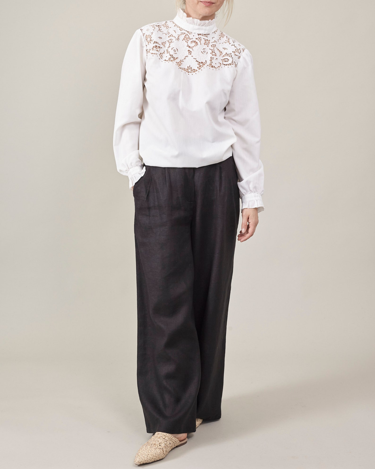 Elegant Ruffled Blouse | White Cotton Button-Down