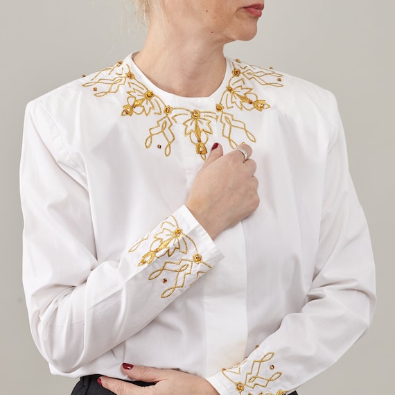 Minette Embroidery Shirt - White/Stone