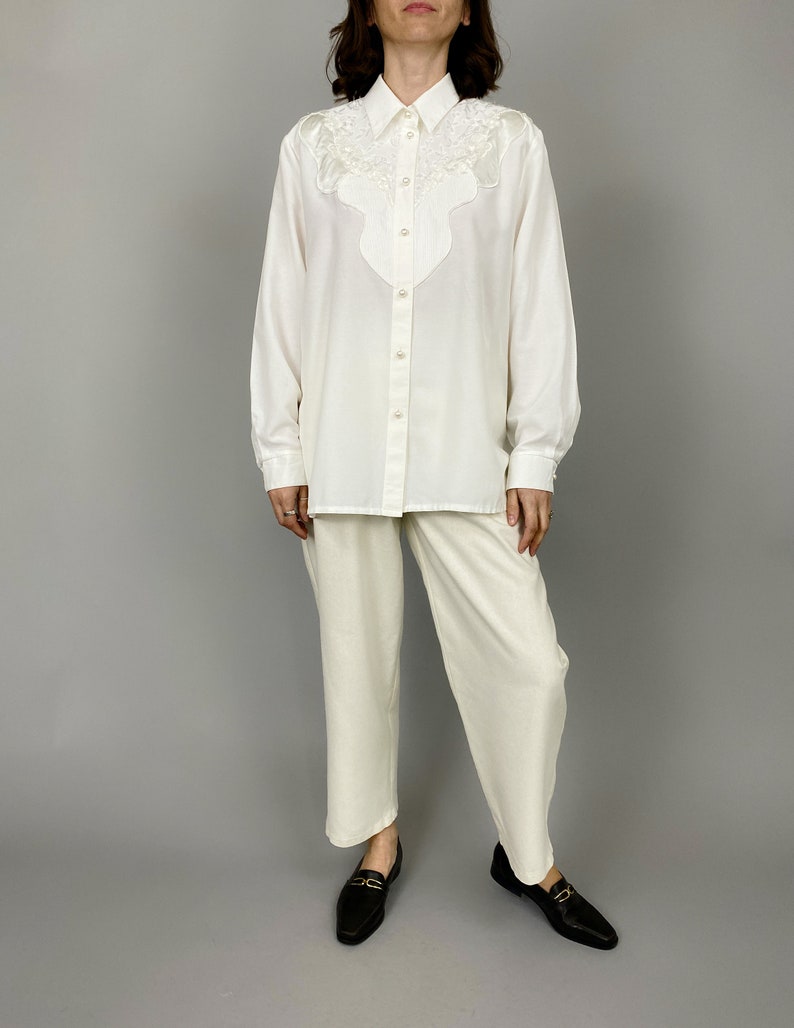 Vintage Cream White Blouse for Women Size L XL WAP142 image 2