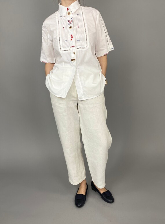 Vintage White Hand Knit Peasant Top with Short Sleeves